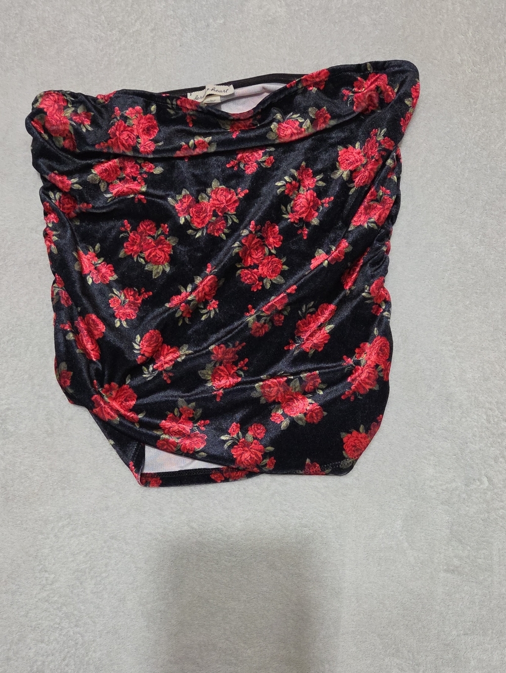 Derek Heart Black Velvet Red Rose Strapless Top